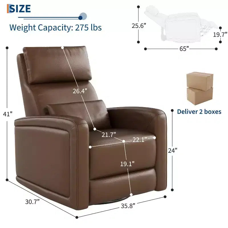 Fauteuil inclinable manuel, fauteuil inclinable, pivotant à 360°, basculant et coulissant, fauteuil-canapé rembourré en similicuir souple avec dossier ergonomique pour adultes