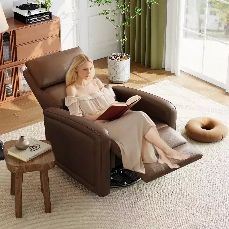 Fauteuil inclinable manuel, fauteuil inclinable, pivotant à 360°, basculant et coulissant, fauteuil-canapé rembourré en similicuir souple avec dossier ergonomique pour adultes