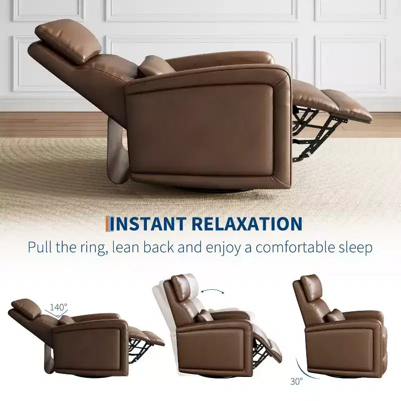 Fauteuil inclinable manuel, fauteuil inclinable, pivotant à 360°, basculant et coulissant, fauteuil-canapé rembourré en similicuir souple avec dossier ergonomique pour adultes