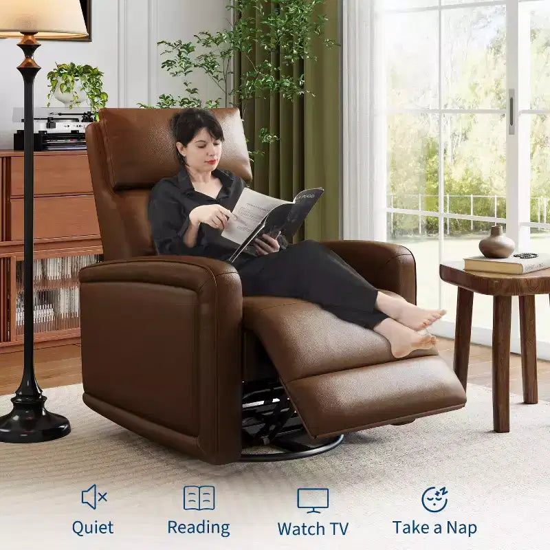 Fauteuil inclinable manuel, fauteuil inclinable, pivotant à 360°, basculant et coulissant, fauteuil-canapé rembourré en similicuir souple avec dossier ergonomique pour adultes