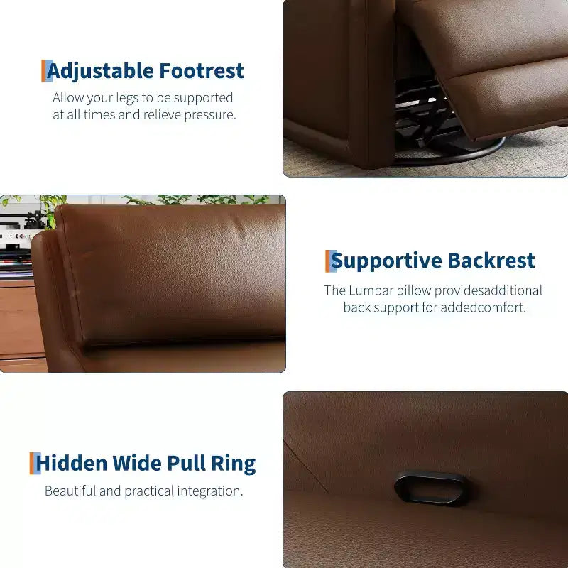 Fauteuil inclinable manuel, fauteuil inclinable, pivotant à 360°, basculant et coulissant, fauteuil-canapé rembourré en similicuir souple avec dossier ergonomique pour adultes