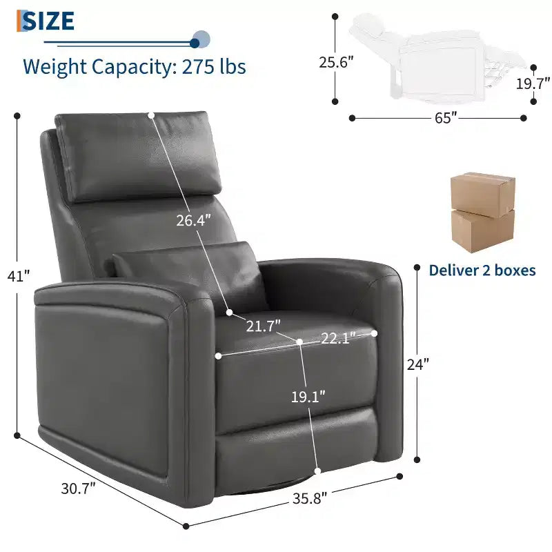 Fauteuil inclinable manuel, fauteuil inclinable, pivotant à 360°, basculant et coulissant, fauteuil-canapé rembourré en similicuir souple avec dossier ergonomique pour adultes