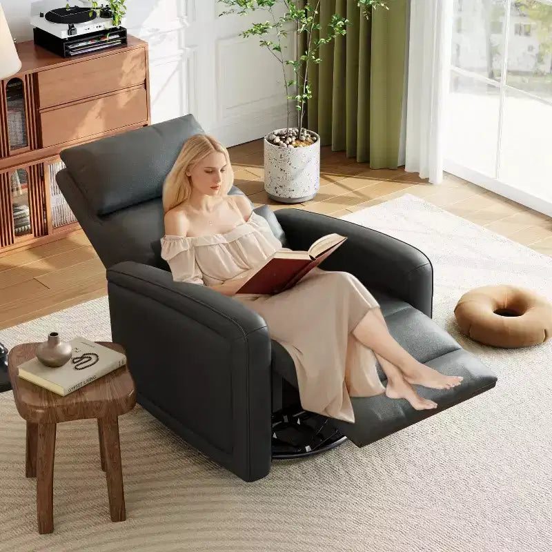 Fauteuil inclinable manuel, fauteuil inclinable, pivotant à 360°, basculant et coulissant, fauteuil-canapé rembourré en similicuir souple avec dossier ergonomique pour adultes