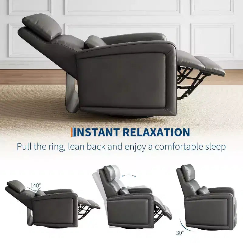 Fauteuil inclinable manuel, fauteuil inclinable, pivotant à 360°, basculant et coulissant, fauteuil-canapé rembourré en similicuir souple avec dossier ergonomique pour adultes
