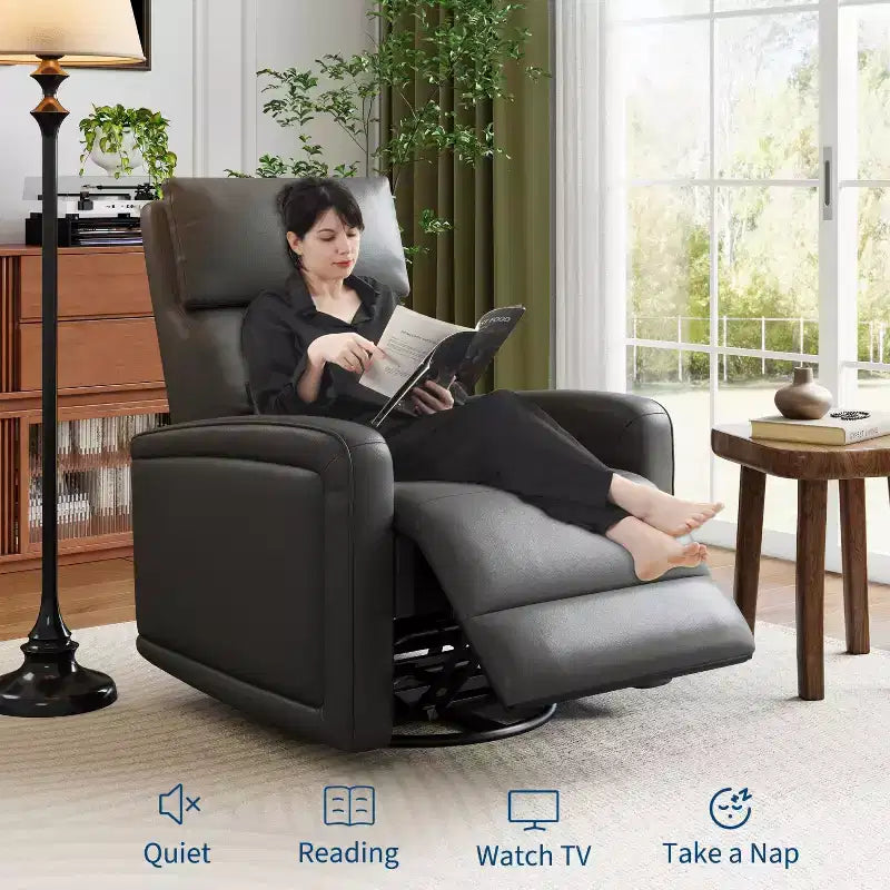 Fauteuil inclinable manuel, fauteuil inclinable, pivotant à 360°, basculant et coulissant, fauteuil-canapé rembourré en similicuir souple avec dossier ergonomique pour adultes