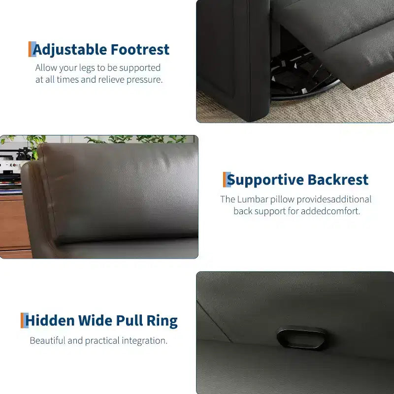 Fauteuil inclinable manuel, fauteuil inclinable, pivotant à 360°, basculant et coulissant, fauteuil-canapé rembourré en similicuir souple avec dossier ergonomique pour adultes