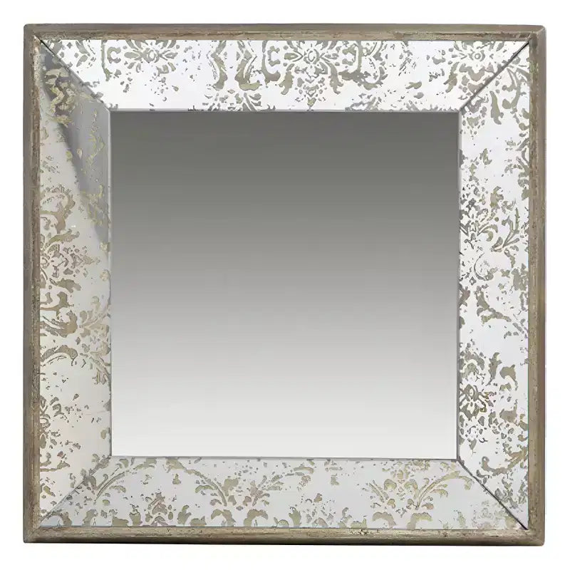 HomeRoots 15 Brown Square Framed Antiqued Damask Accent Mirror