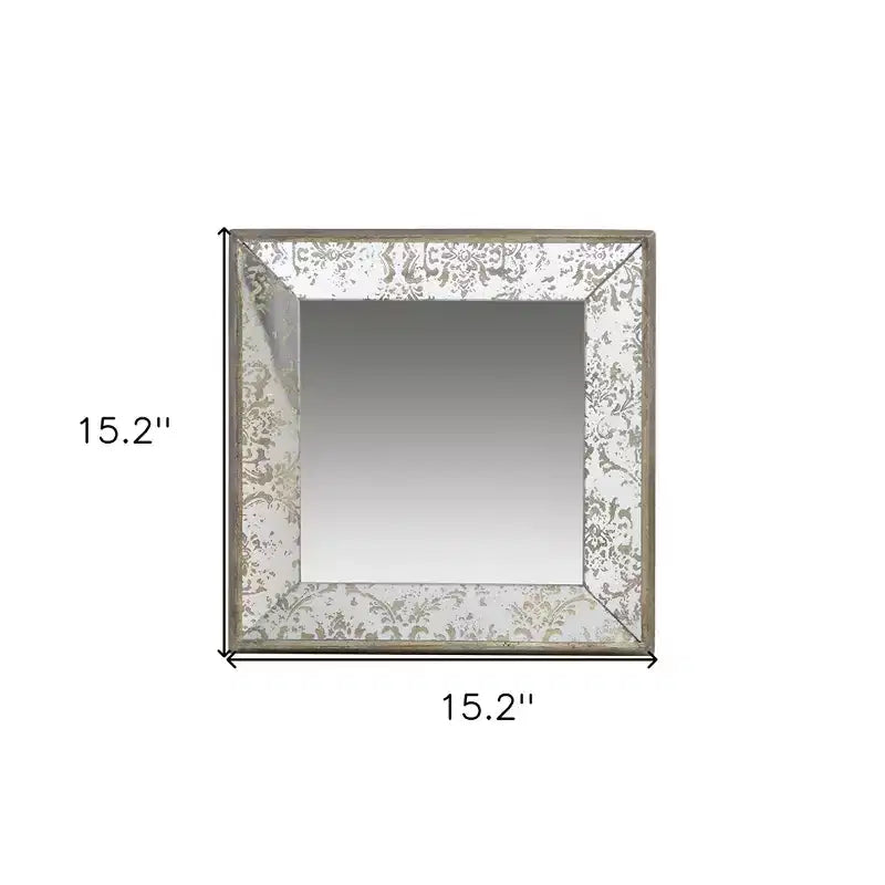 Miroir mural décoratif damassé vieilli, 38 cm, cadre en bois brun