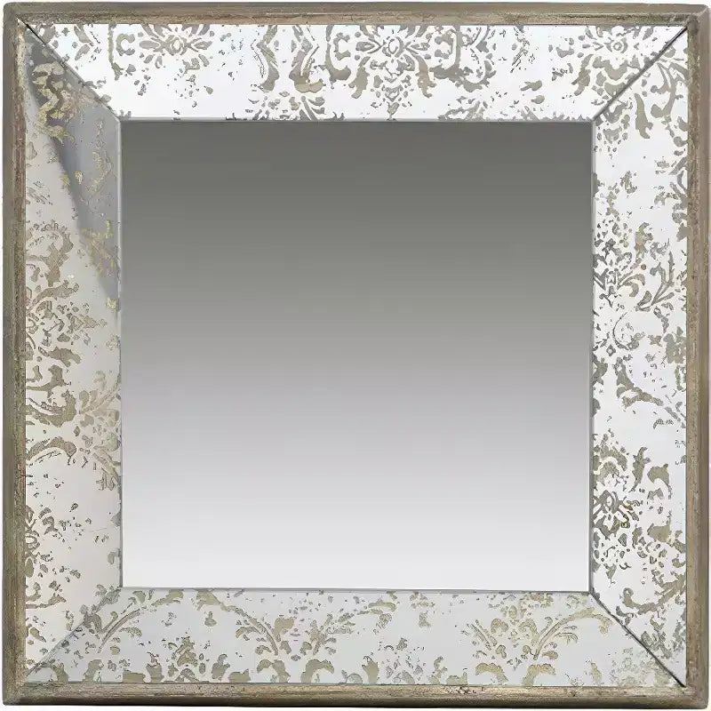 Miroir mural décoratif damassé vieilli, 38 cm, cadre en bois brun