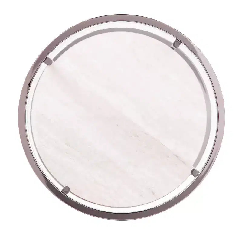 Table d'appoint contemporaine ronde avec étagères en faux travertin et plateau en verre trempé, noir, 17"