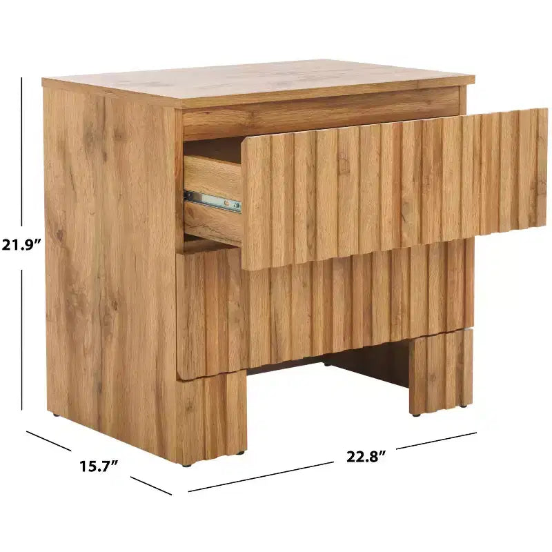 Table de chevet à 2 tiroirs au fini chêne avec glissières métalliques
