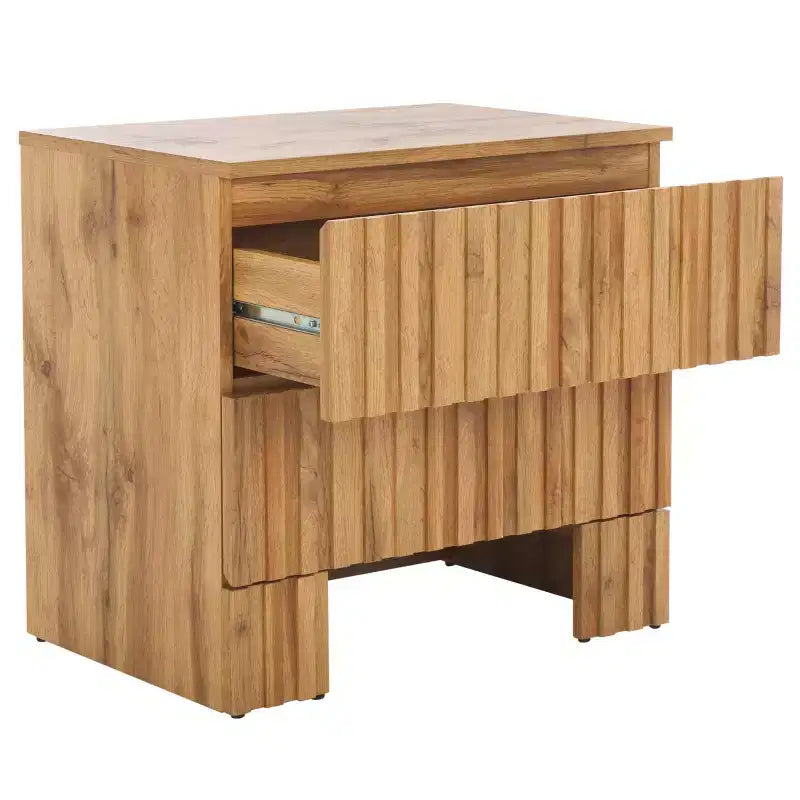 Table de chevet à 2 tiroirs au fini chêne avec glissières métalliques