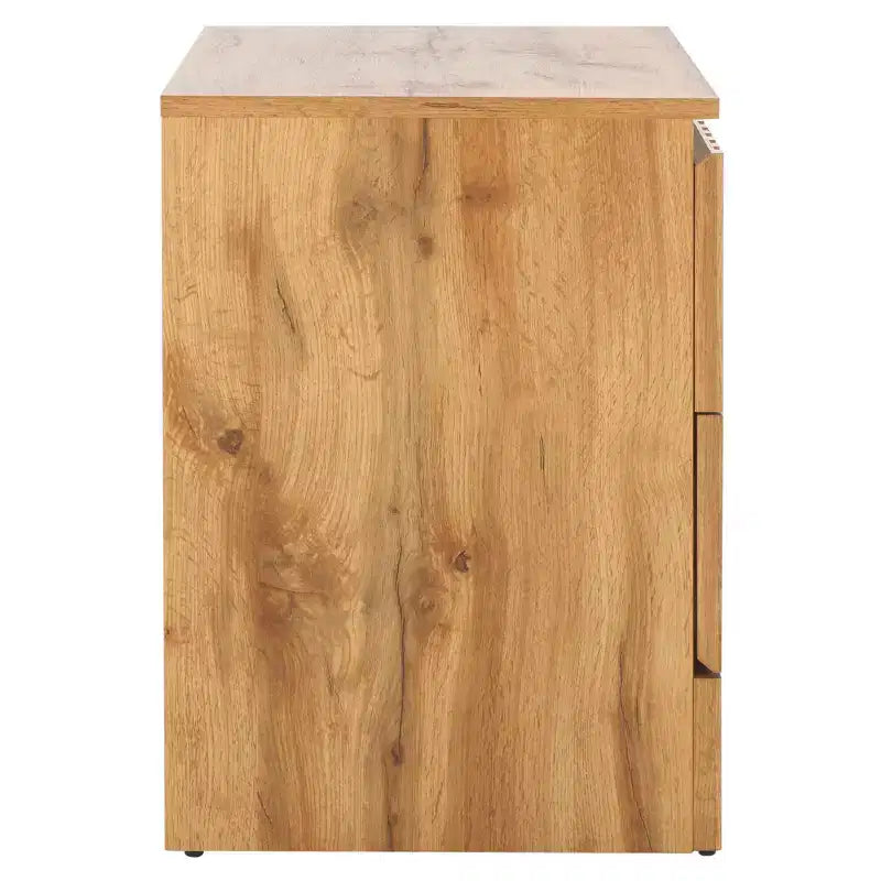 Table de chevet à 2 tiroirs au fini chêne avec glissières métalliques