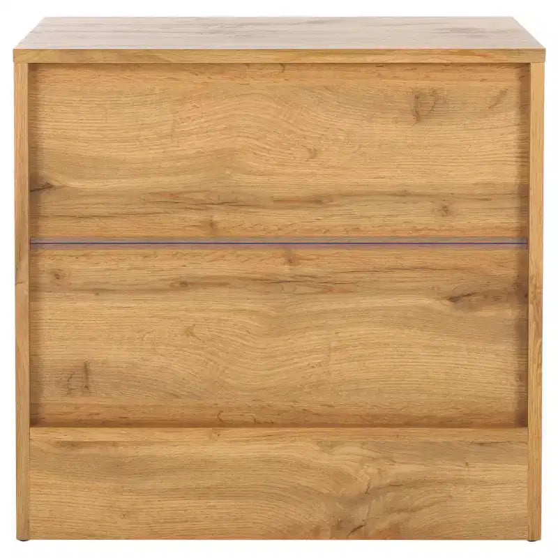 Table de chevet à 2 tiroirs au fini chêne avec glissières métalliques
