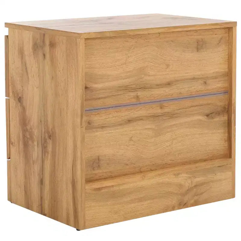 Table de chevet à 2 tiroirs au fini chêne avec glissières métalliques