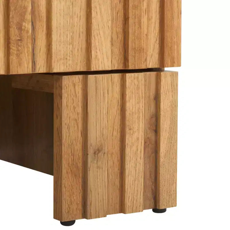 Table de chevet à 2 tiroirs au fini chêne avec glissières métalliques