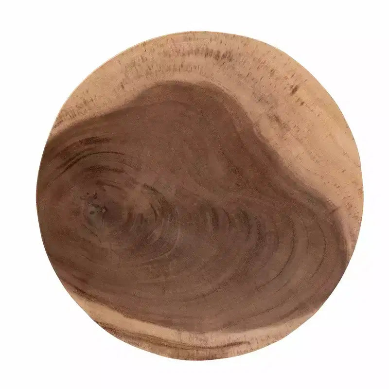 Table d'appoint bohème en teck naturel avec base sculptée en forme de branche, plateau rond