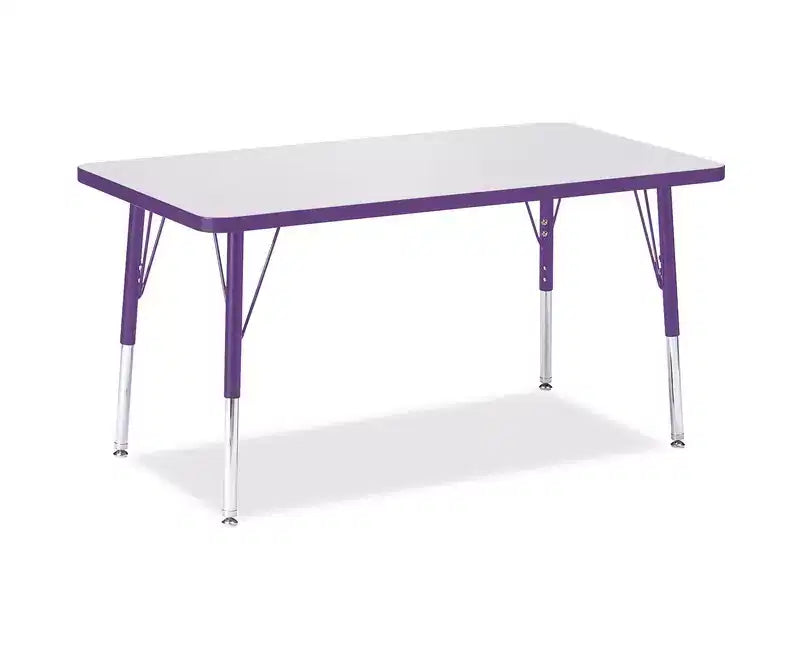 Table d'activité rectangulaire à hauteur élémentaire 24x36, bord violet, hauteur réglable