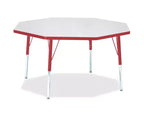 Table d'activité Octogonale Hauteur Élémentaire 48x48, Bord Rouge, Hauteur Réglable