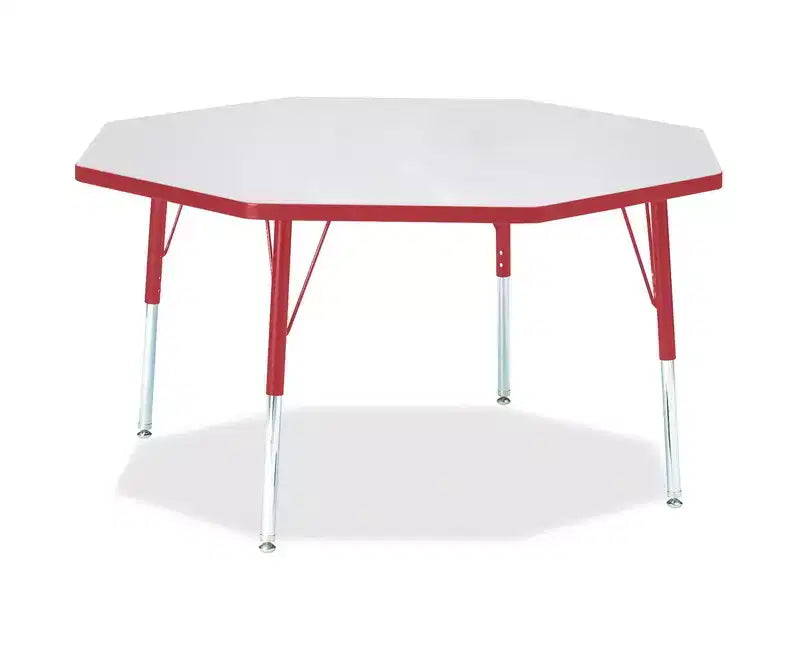 Table d'activité Octogonale Hauteur Élémentaire 48x48, Bord Rouge, Hauteur Réglable