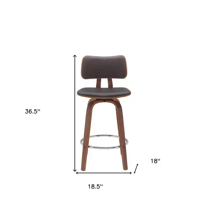 Chaise de bar pivotante en similicuir, dossier bas, hauteur comptoir, 66 cm, marron et bois, avec repose-pieds