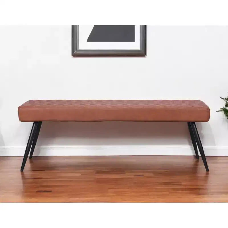 Banc de salle à manger capitonné en similicuir de 137 cm, pieds en métal marron et noir, 3 places