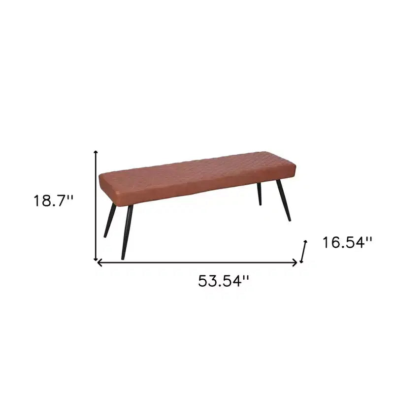 Banc de salle à manger capitonné en similicuir de 137 cm, pieds en métal marron et noir, 3 places