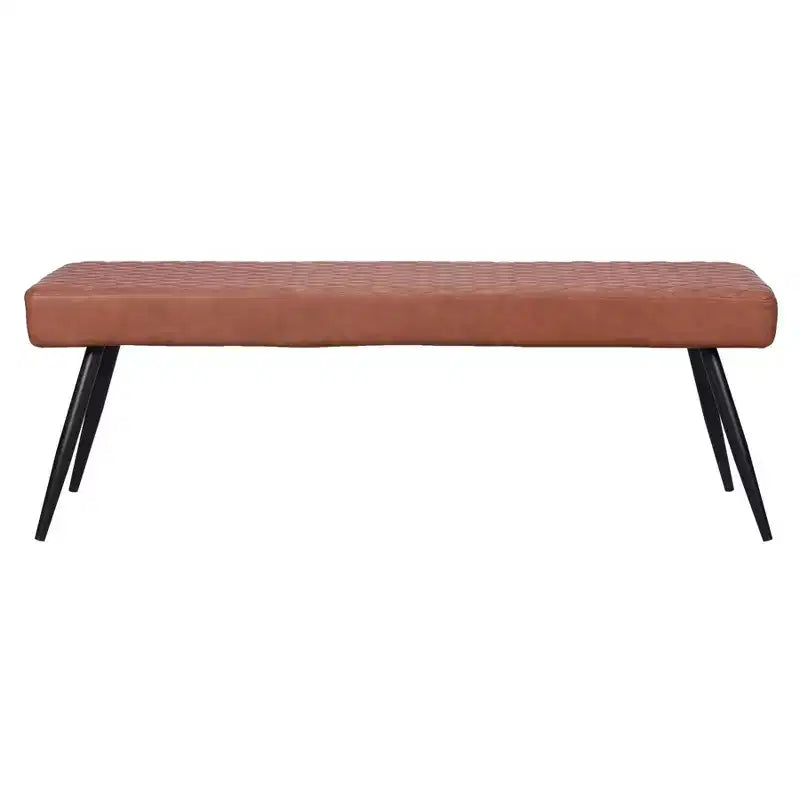 Banc de salle à manger capitonné en similicuir de 137 cm, pieds en métal marron et noir, 3 places