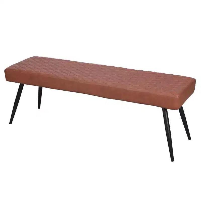 Banc de salle à manger capitonné en similicuir de 137 cm, pieds en métal marron et noir, 3 places
