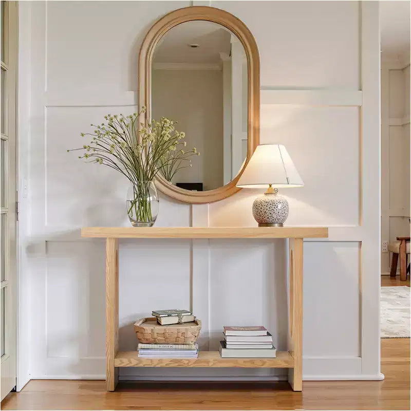 Console de ferme de 47 po avec plateau en placage de bois de 2 po d'épaisseur et étagère ouverte