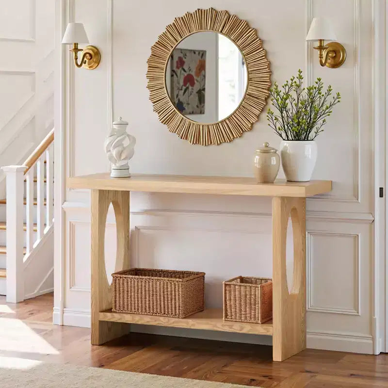 Console de ferme de 47 po avec plateau en placage de bois de 2 po d'épaisseur et étagère ouverte