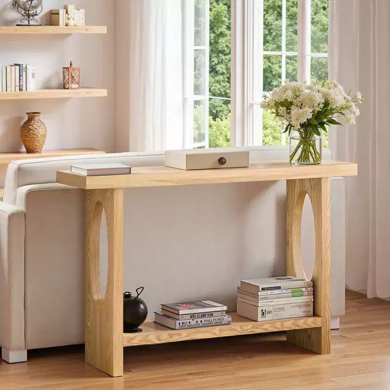Console de ferme de 47 po avec plateau en placage de bois de 2 po d'épaisseur et étagère ouverte