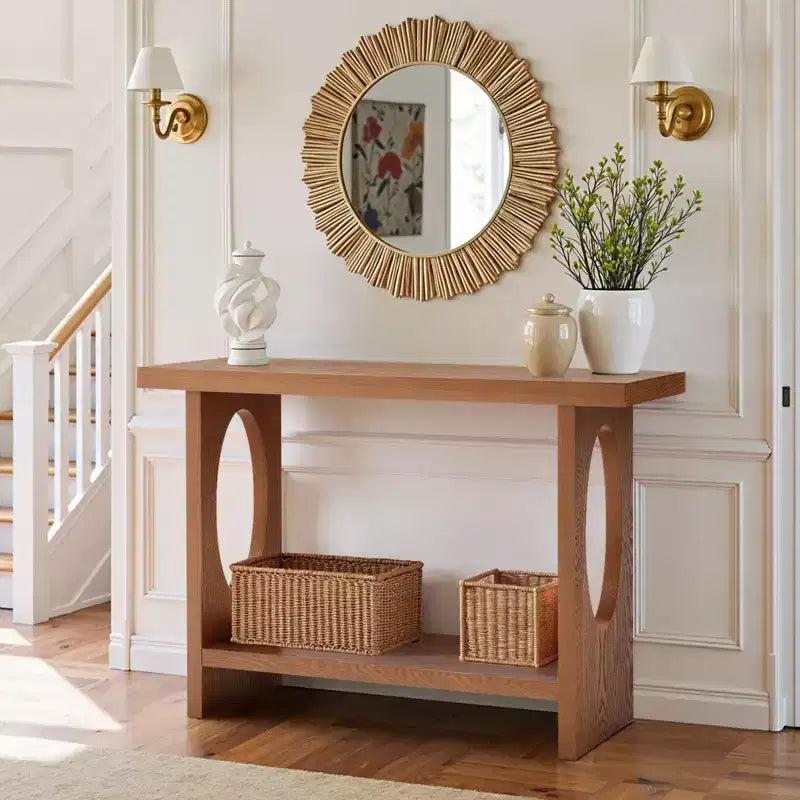Console de ferme de 47 po avec plateau en placage de bois de 2 po d'épaisseur et étagère ouverte