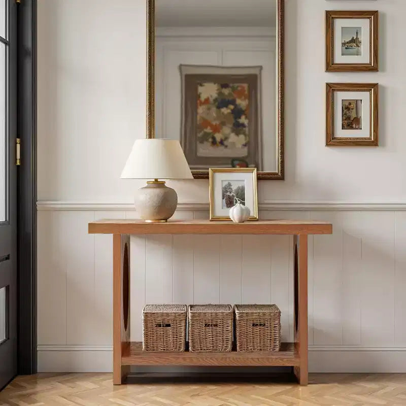 Console de ferme de 47 po avec plateau en placage de bois de 2 po d'épaisseur et étagère ouverte