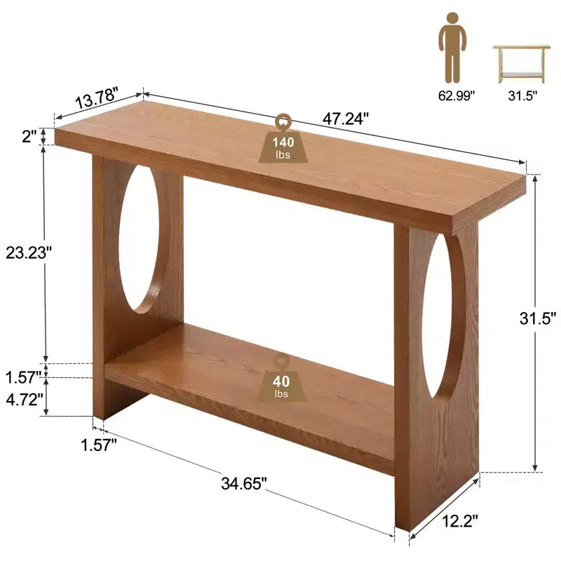 Console de ferme de 47 po avec plateau en placage de bois de 2 po d'épaisseur et étagère ouverte