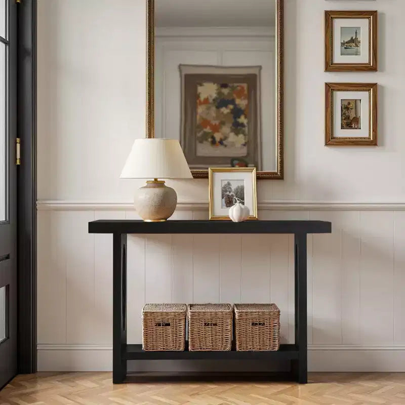 Console de ferme de 47 po avec plateau en placage de bois de 2 po d'épaisseur et étagère ouverte