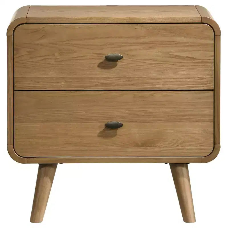 Table de chevet à 2 tiroirs de style moderne du milieu du siècle en frêne clair avec ports USB