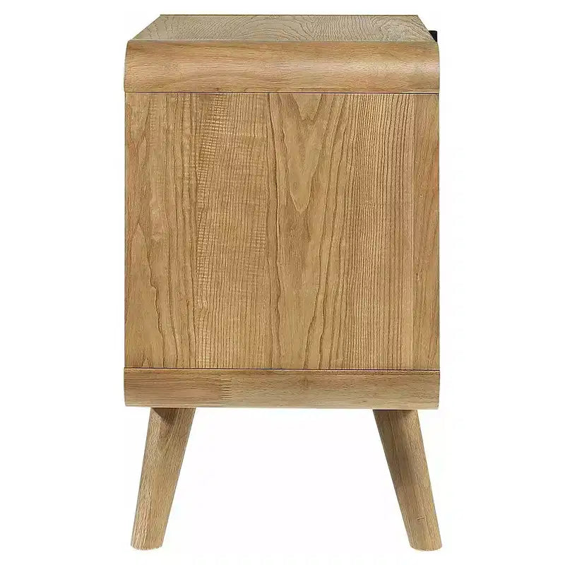 Table de chevet à 2 tiroirs de style moderne du milieu du siècle en frêne clair avec ports USB