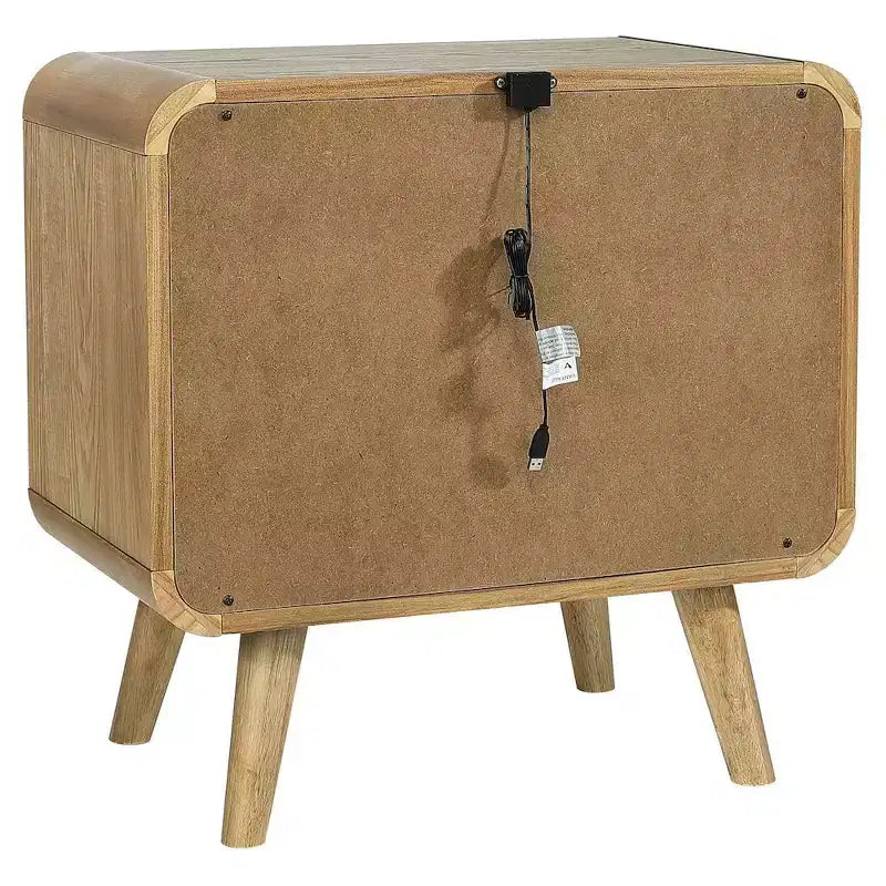 Table de chevet à 2 tiroirs de style moderne du milieu du siècle en frêne clair avec ports USB