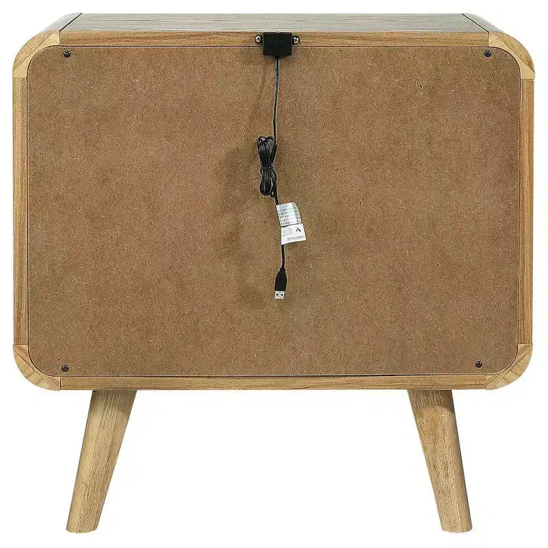 Table de chevet à 2 tiroirs de style moderne du milieu du siècle en frêne clair avec ports USB