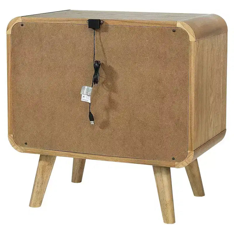 Table de chevet à 2 tiroirs de style moderne du milieu du siècle en frêne clair avec ports USB