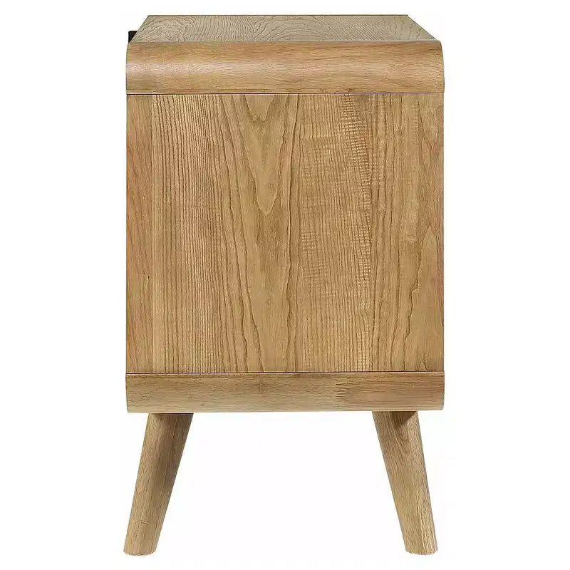 Table de chevet à 2 tiroirs de style moderne du milieu du siècle en frêne clair avec ports USB
