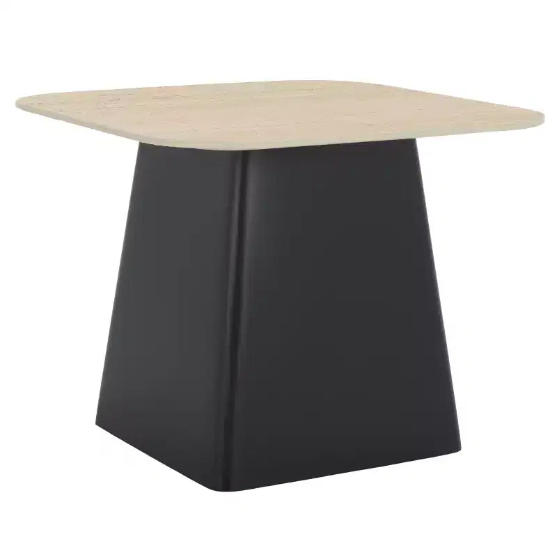 Table d'appoint moderne avec plateau en porcelaine et piètement en fer noir, beige/noir