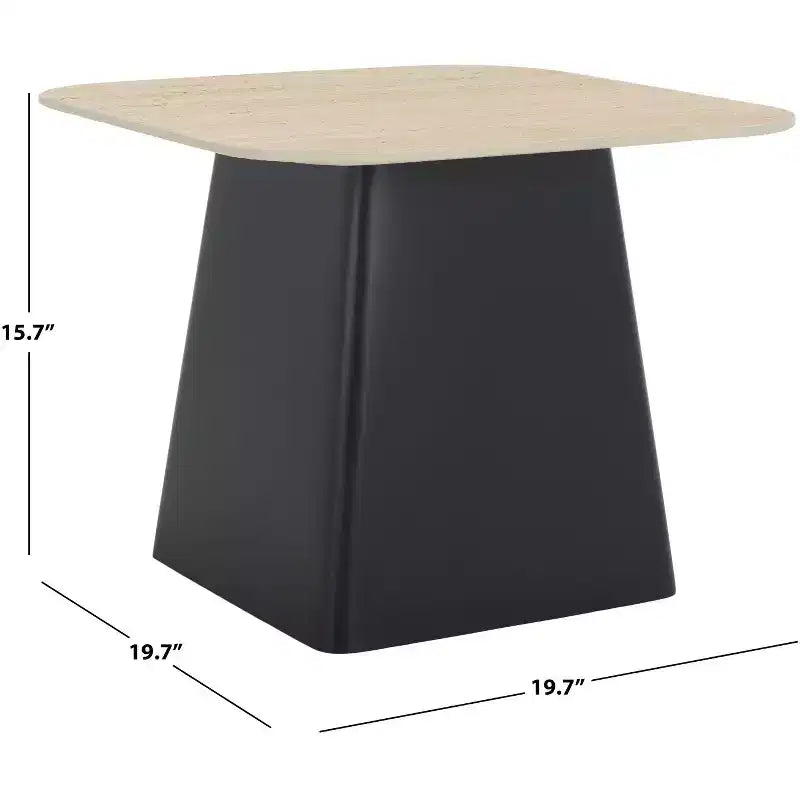 Table d'appoint moderne avec plateau en porcelaine et piètement en fer noir, beige/noir