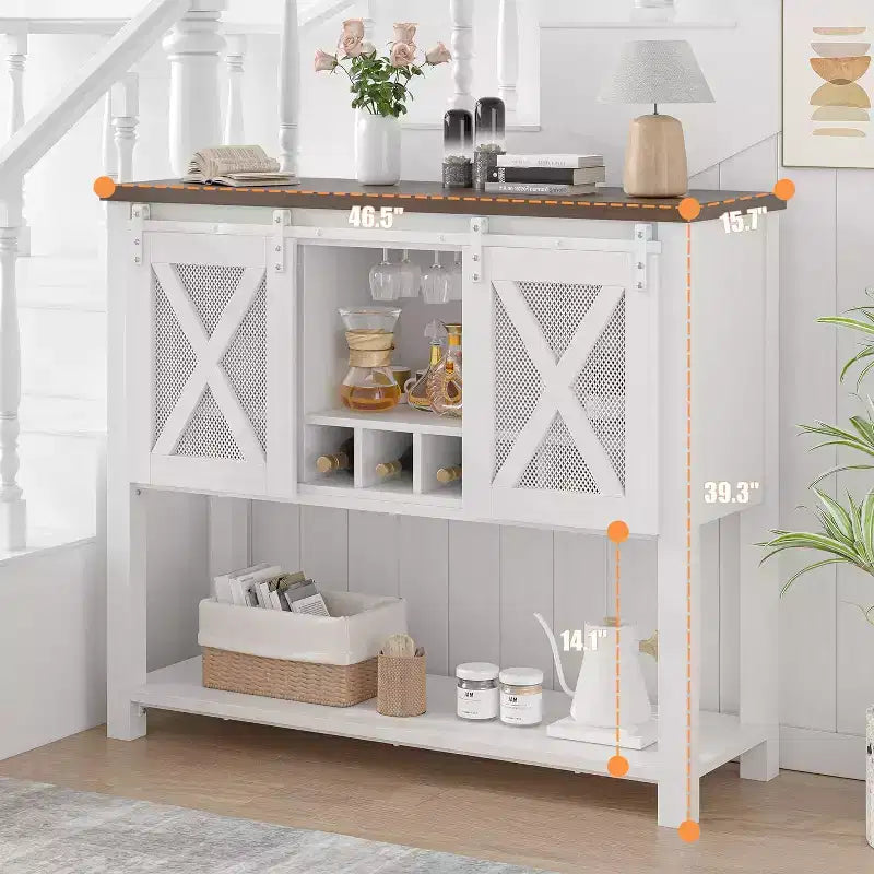 Meuble Bar à Vin avec Porte Coulissante Grange, Meuble à Café avec Porte-Bouteilles et Porte-Verres, Buffet de Cuisine avec Rangement, Bar à Liqueurs
