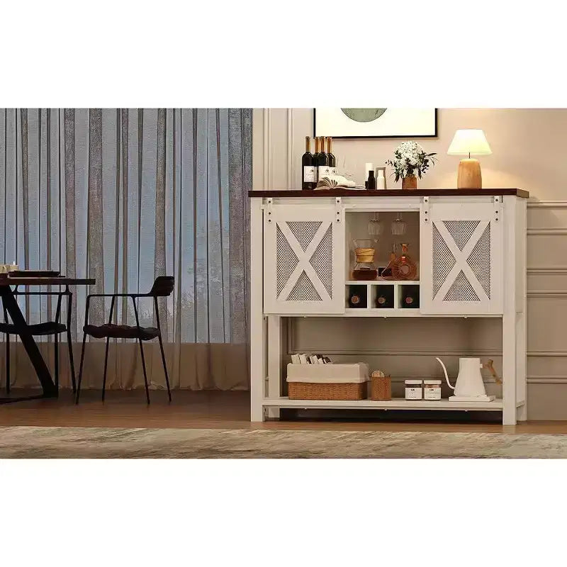 Meuble Bar à Vin avec Porte Coulissante Grange, Meuble à Café avec Porte-Bouteilles et Porte-Verres, Buffet de Cuisine avec Rangement, Bar à Liqueurs