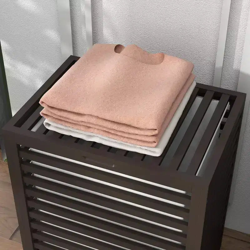 Panier à Linge en Bambou avec Couvercle et Sac Amovible, 50x36x60 cm, Café