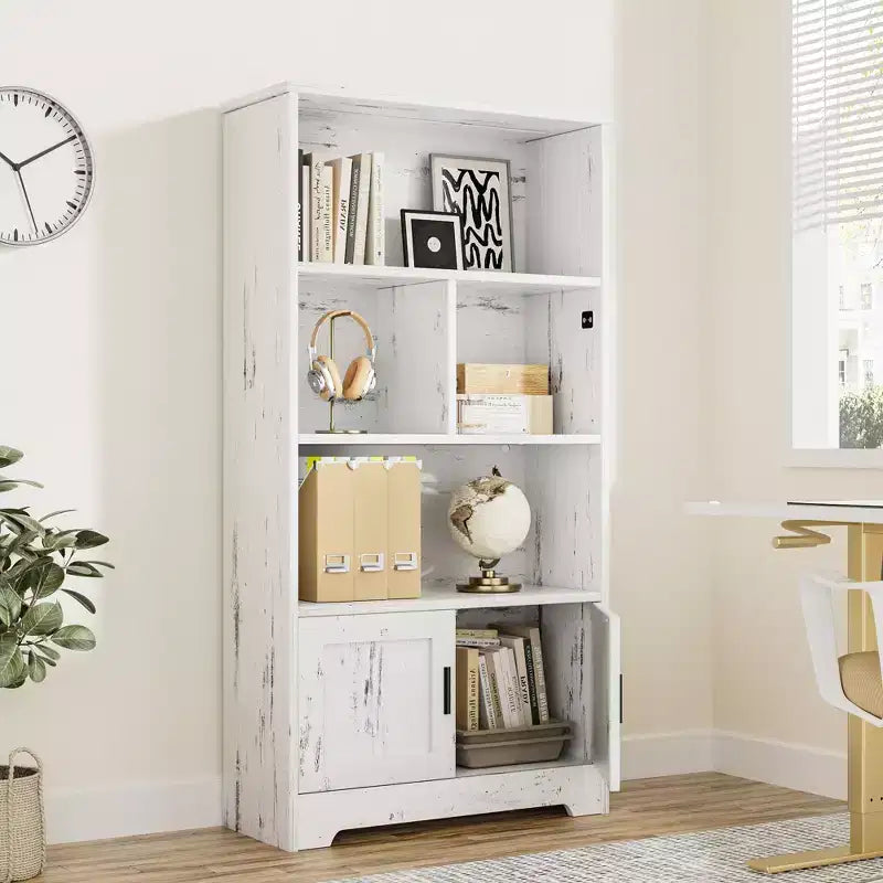 Étagère de rangement moderne en bois, bibliothèque de ferme, bibliothèque blanche avec porte, rangement de chambre, pour chambre, salon, maison, bureau