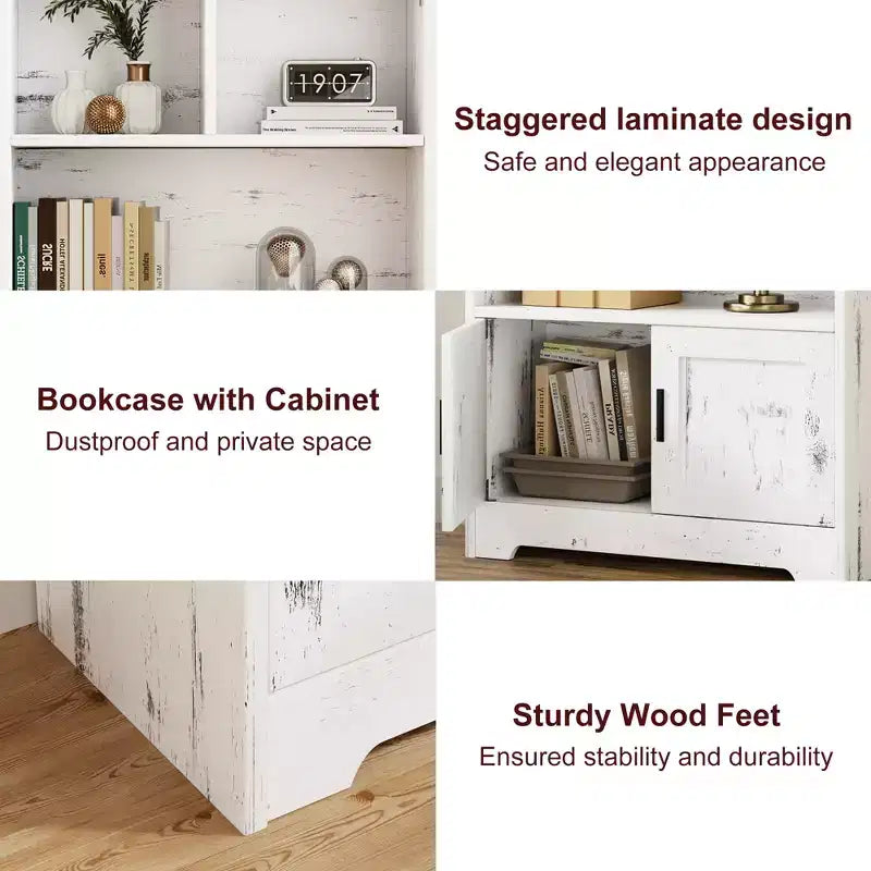 Étagère de rangement moderne en bois, bibliothèque de ferme, bibliothèque blanche avec porte, rangement de chambre, pour chambre, salon, maison, bureau