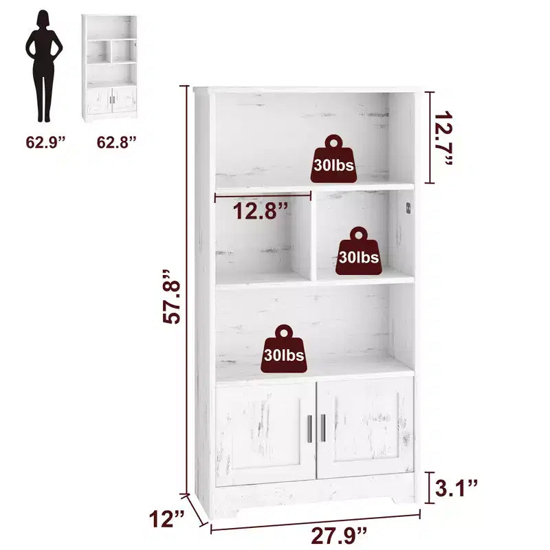Étagère de rangement moderne en bois, bibliothèque de ferme, bibliothèque blanche avec porte, rangement de chambre, pour chambre, salon, maison, bureau